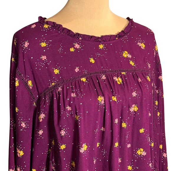 Old Navy Boho Floral Blouse Sz.3XL Fuchsia Modal Ruffle Bell Sleeve Cottage - Picture 3 of 14
